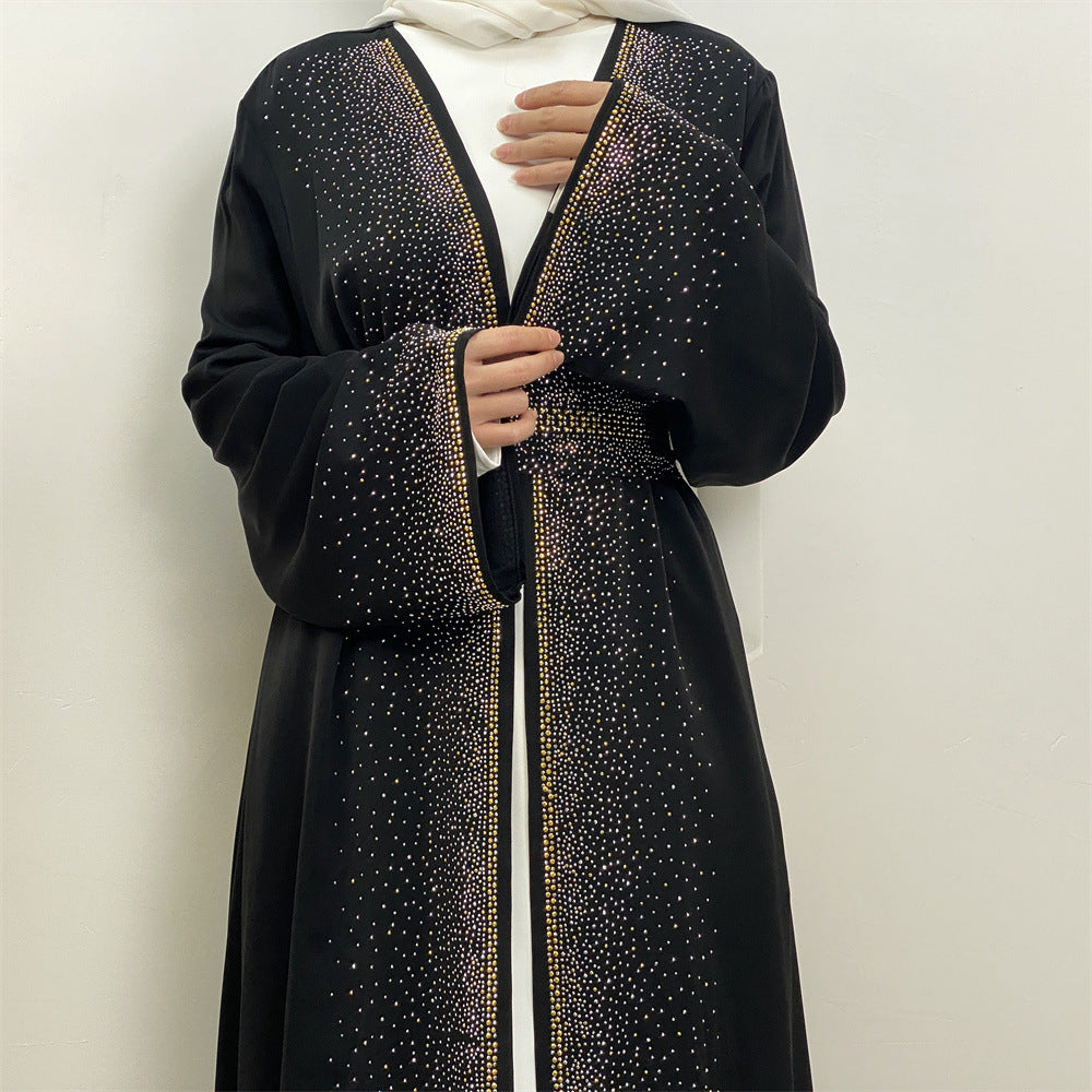 Abaya Premium Noire – Douce Éclat & Strass Drapés