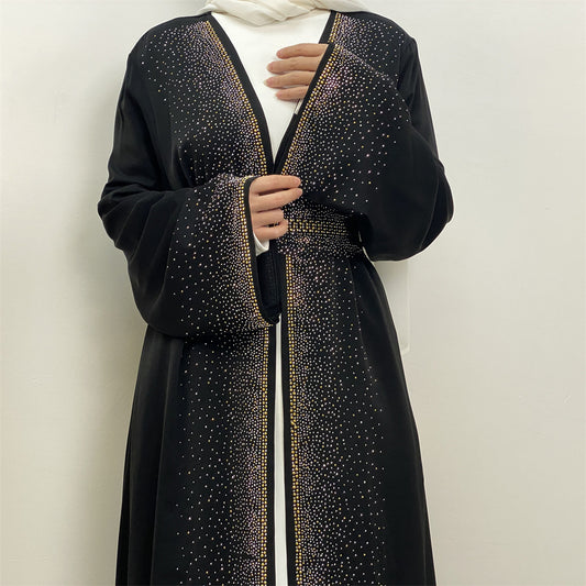 Abaya Premium Noire – Douce Éclat & Strass Drapés