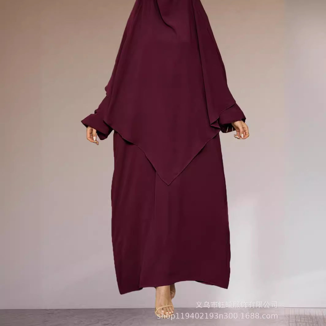 Jilbab 2 pièces fluide – Hijab long + robe ample | Rose poudré élégant