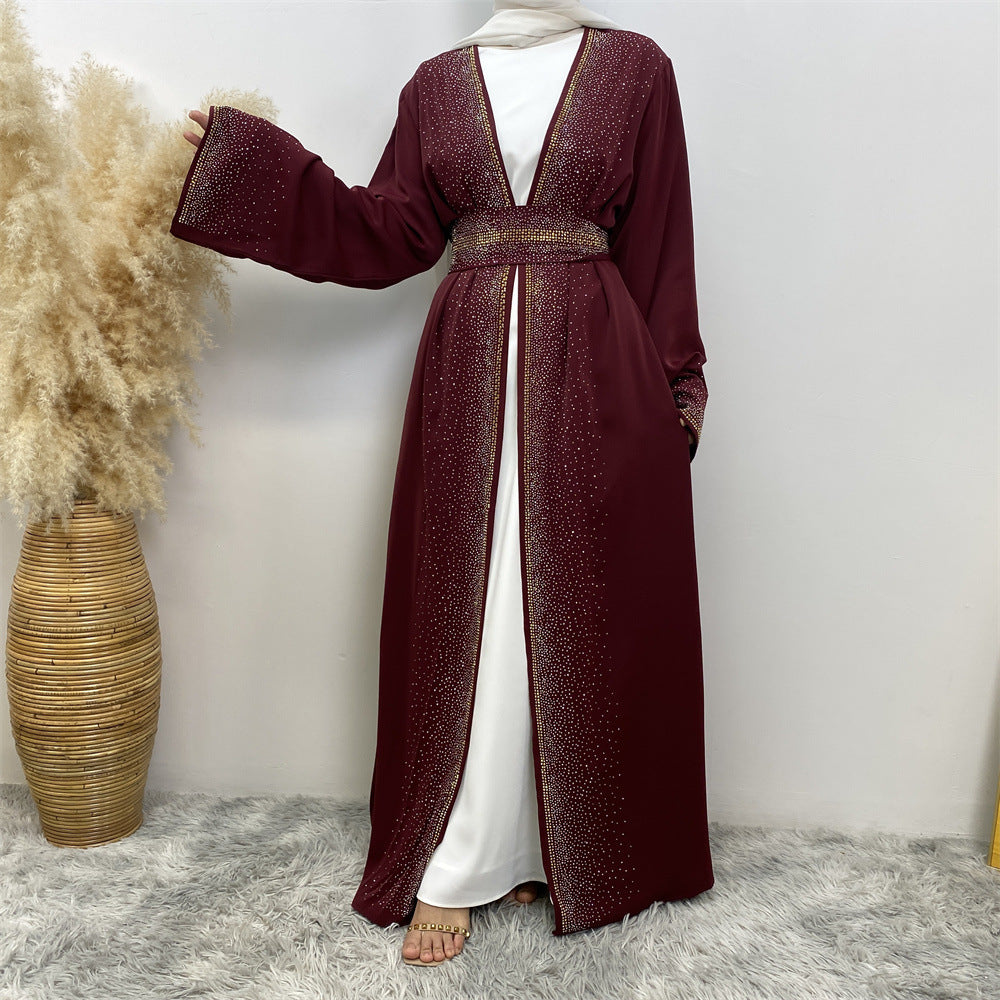 Abaya Premium Noire – Douce Éclat & Strass Drapés