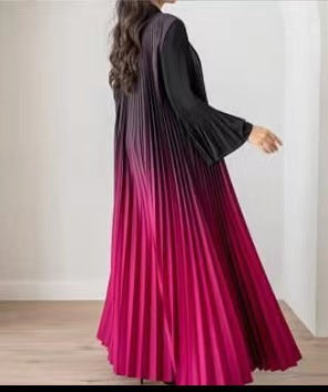 Abaya plissée élégante – Dégradé noir & bleu fumé 2025 Robe Longue Dégradée Plissée – Élégance Fluide & Moderne