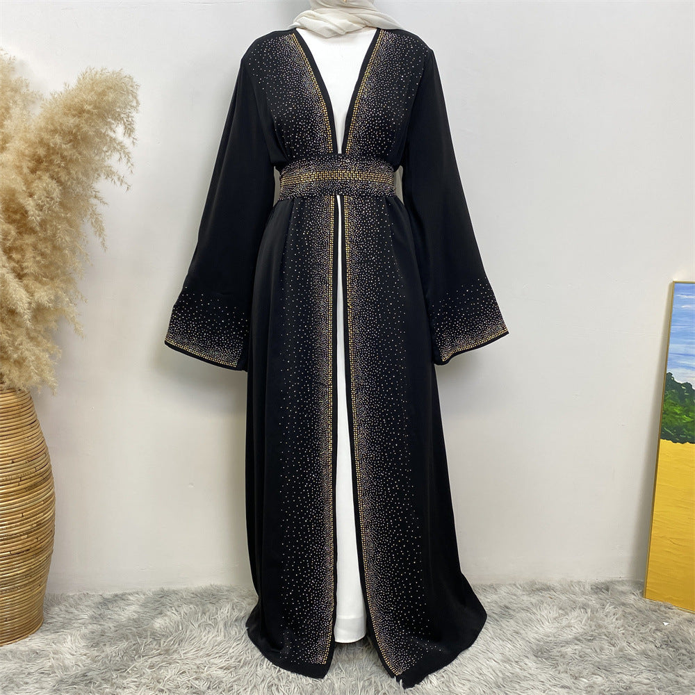Abaya Premium Noire – Douce Éclat & Strass Drapés