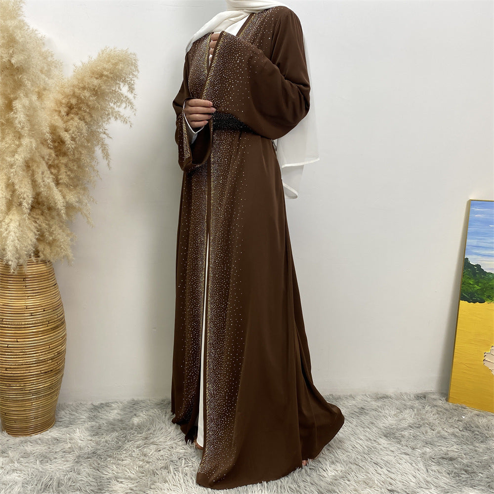 Abaya Premium Noire – Douce Éclat & Strass Drapés