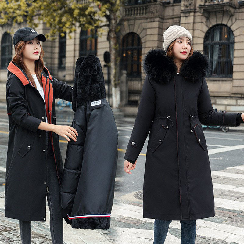 Manteau long d’hiver femme – Capuche fourrure & doublure chaude