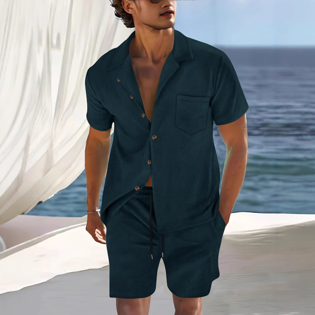 ENSEMBLE RIVIERA™ – Chemise Col Cubain & Short Tailleur Homme | Look Luxe d'Été