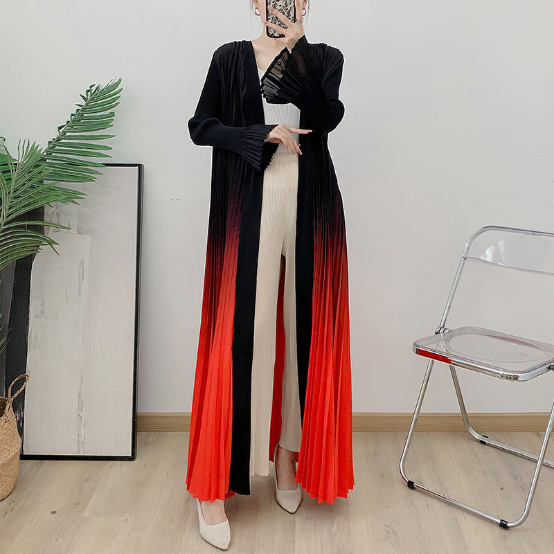 Abaya plissée élégante – Dégradé noir & bleu fumé 2025 Robe Longue Dégradée Plissée – Élégance Fluide & Moderne