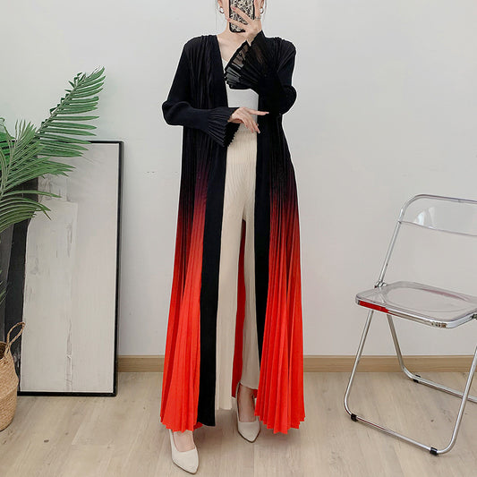 Abaya plissée élégante – Dégradé noir & bleu fumé 2025 Robe Longue Dégradée Plissée – Élégance Fluide & Moderne