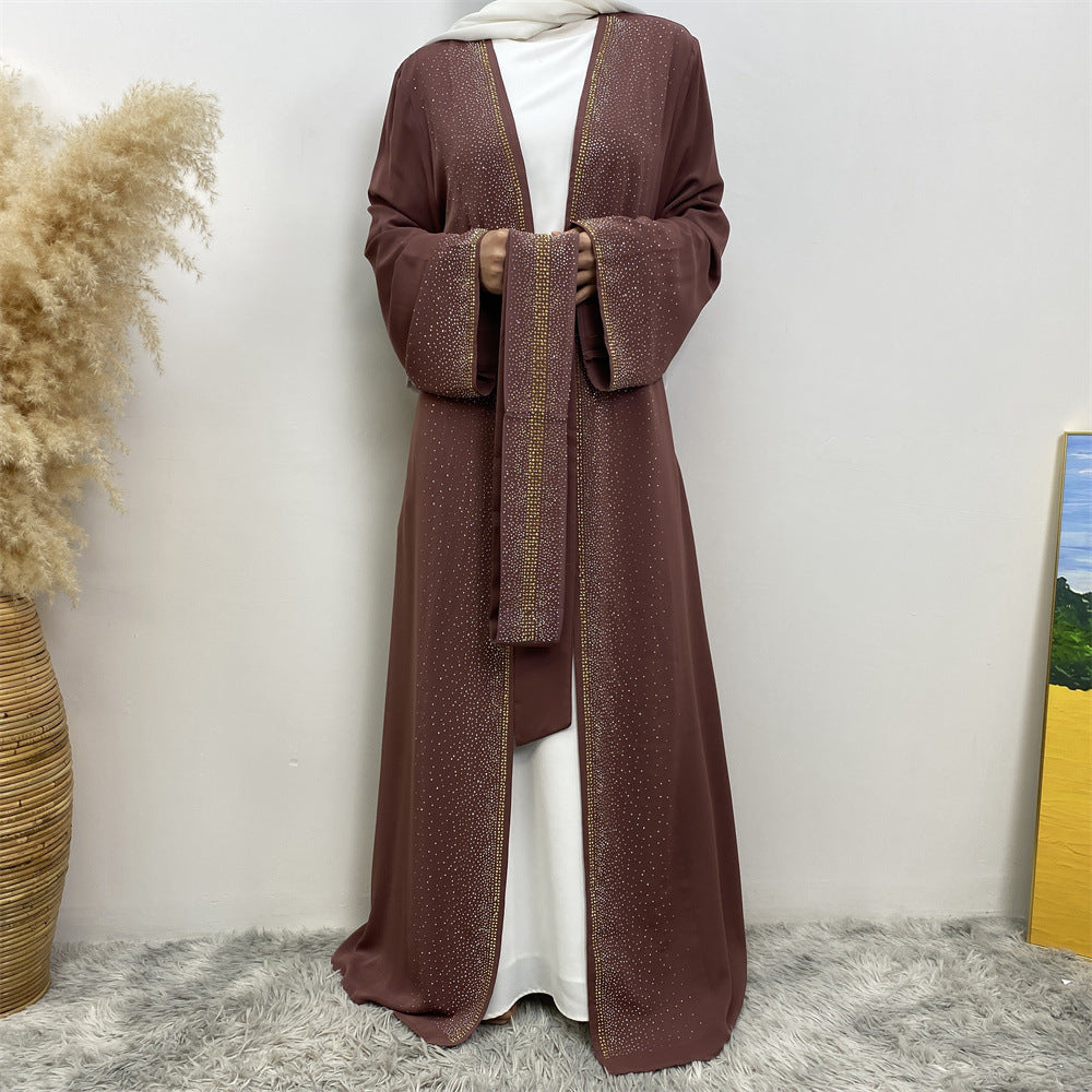Abaya Premium Noire – Douce Éclat & Strass Drapés