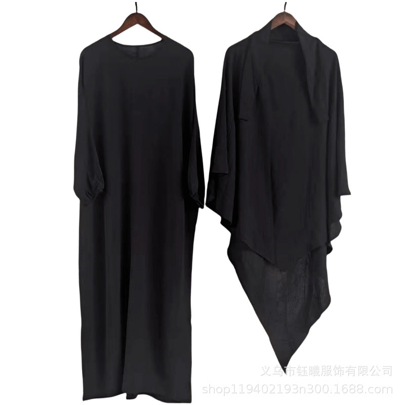 Jilbab 2 pièces fluide – Hijab long + robe ample | Rose poudré élégant
