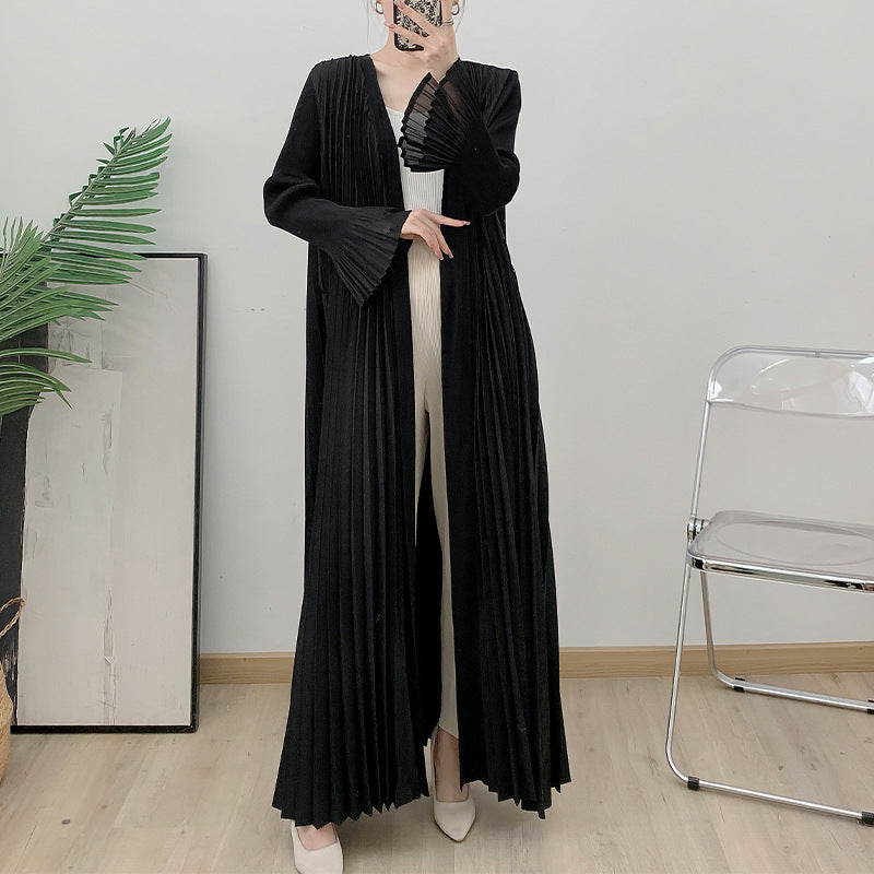Abaya plissée élégante – Dégradé noir & bleu fumé 2025 Robe Longue Dégradée Plissée – Élégance Fluide & Moderne