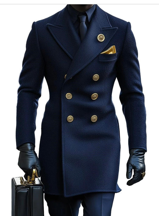 Manteau homme bleu marine style militaire – Élégance suprême & boutons dorés