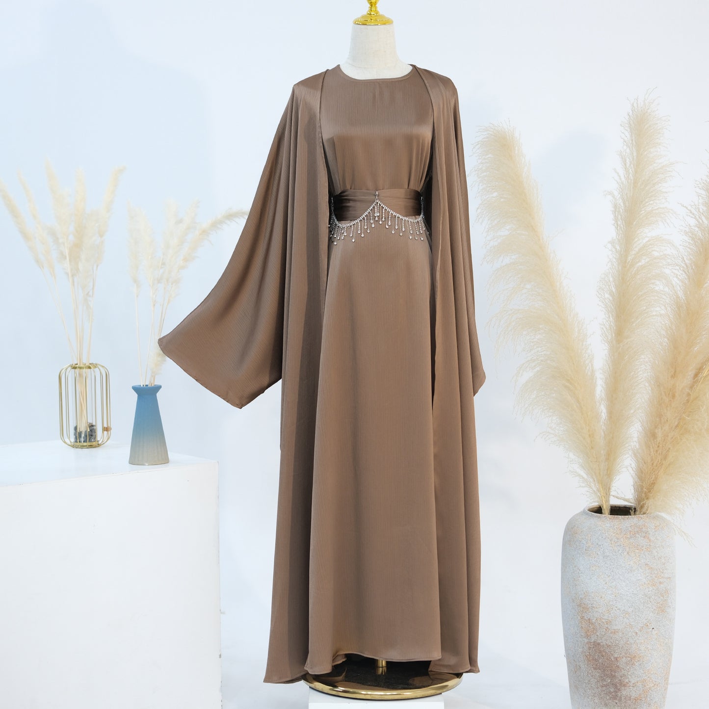 Ensemble Élégant Deux Pièces Femme – Style Turc Dubaï avec Chaîne Cristal