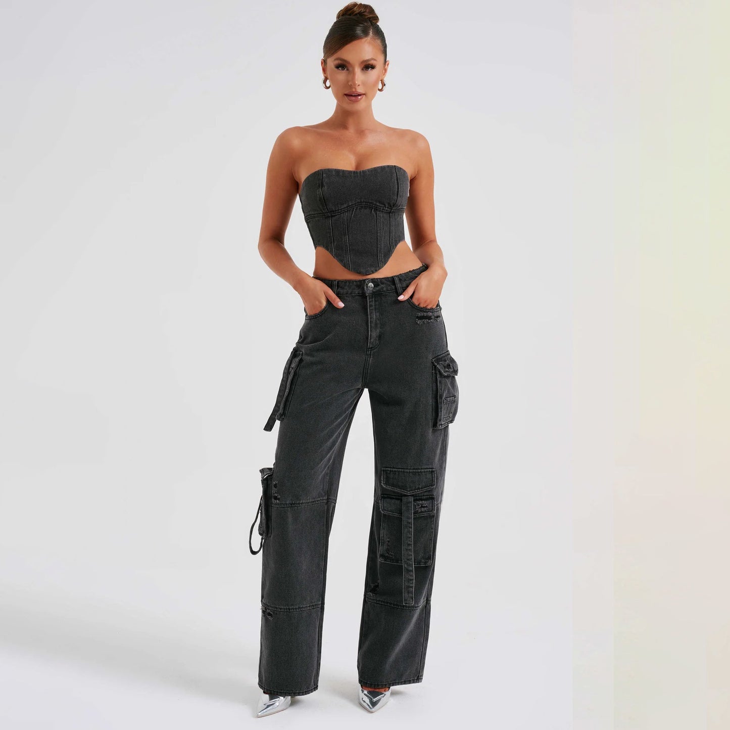 Ensemble Bustier & Jean Cargo – Total Look Denim Audacieux