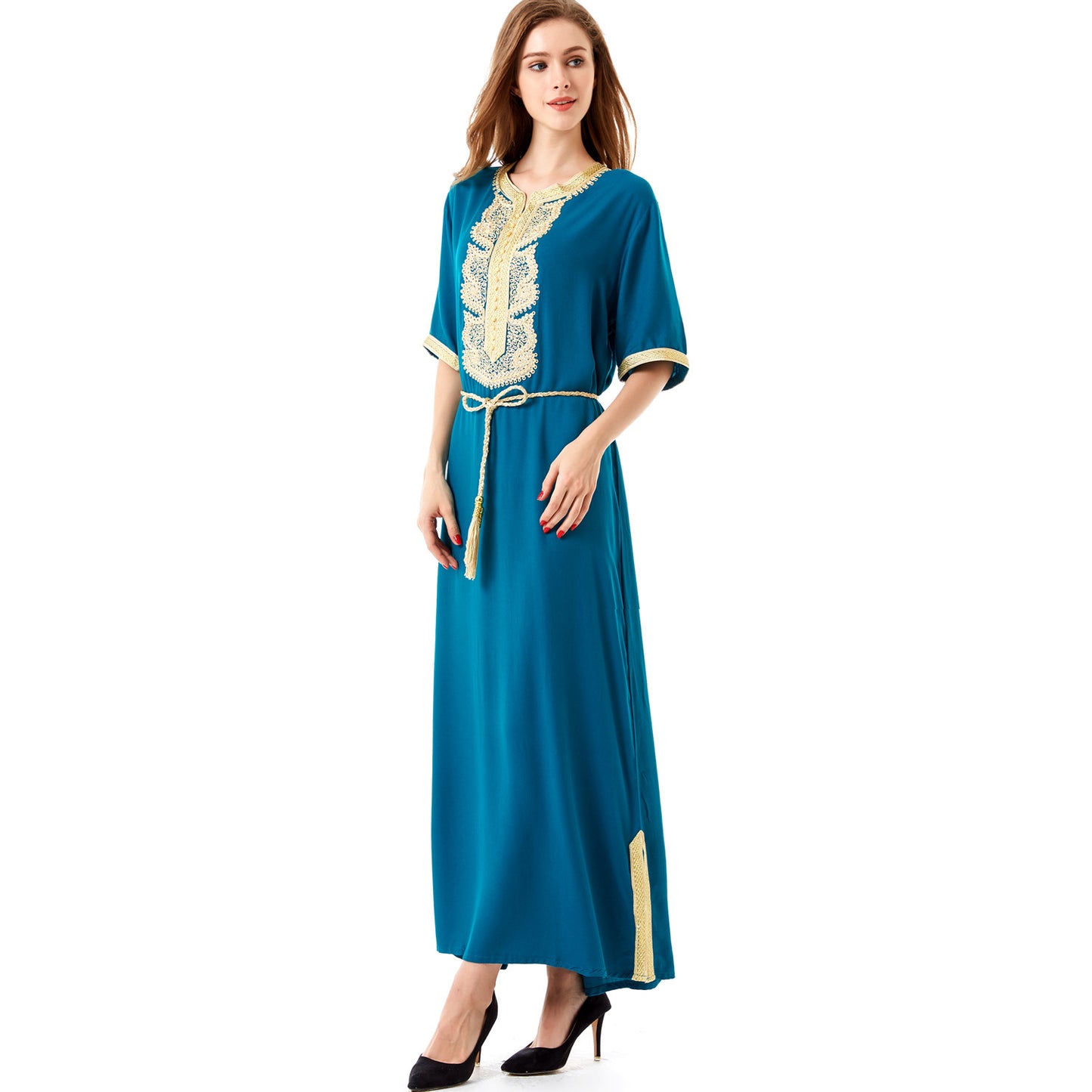 Robe Musulmane Élégante – Style Moyen-Orient à Manches Courtes