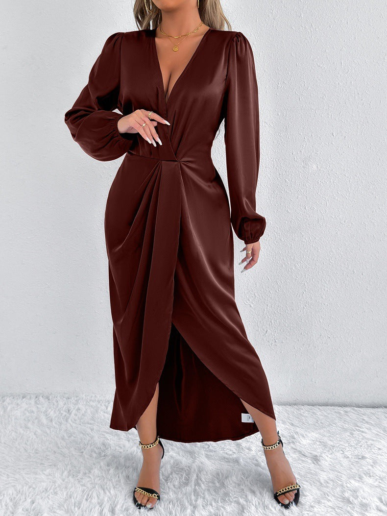 Robe Drapée Élégance Satinée – Rose Fuchsia
