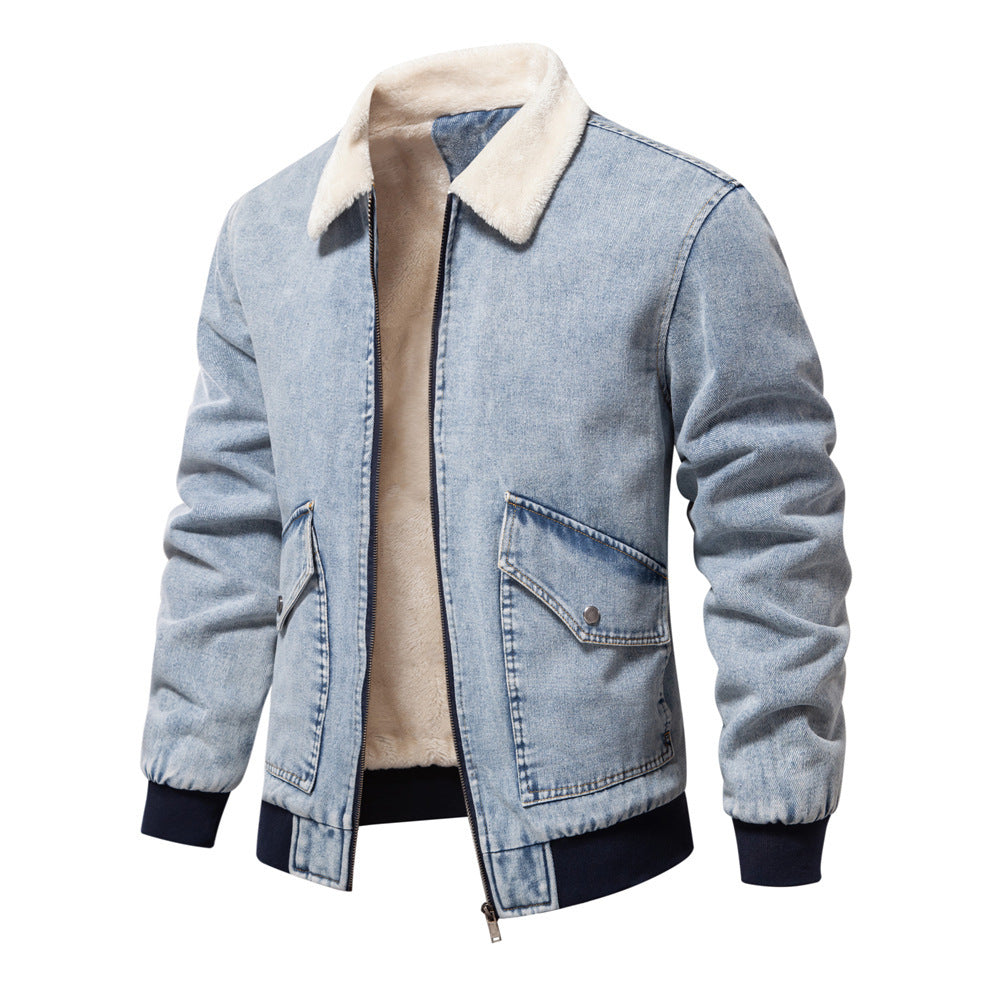 Veste homme en jean doublée polaire, col sherpa style vintage