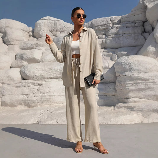 Ensemble Femme Chic – Veste Longue & Pantalon Large Taille Haute | Look Décontracté et Élégant Été 2025