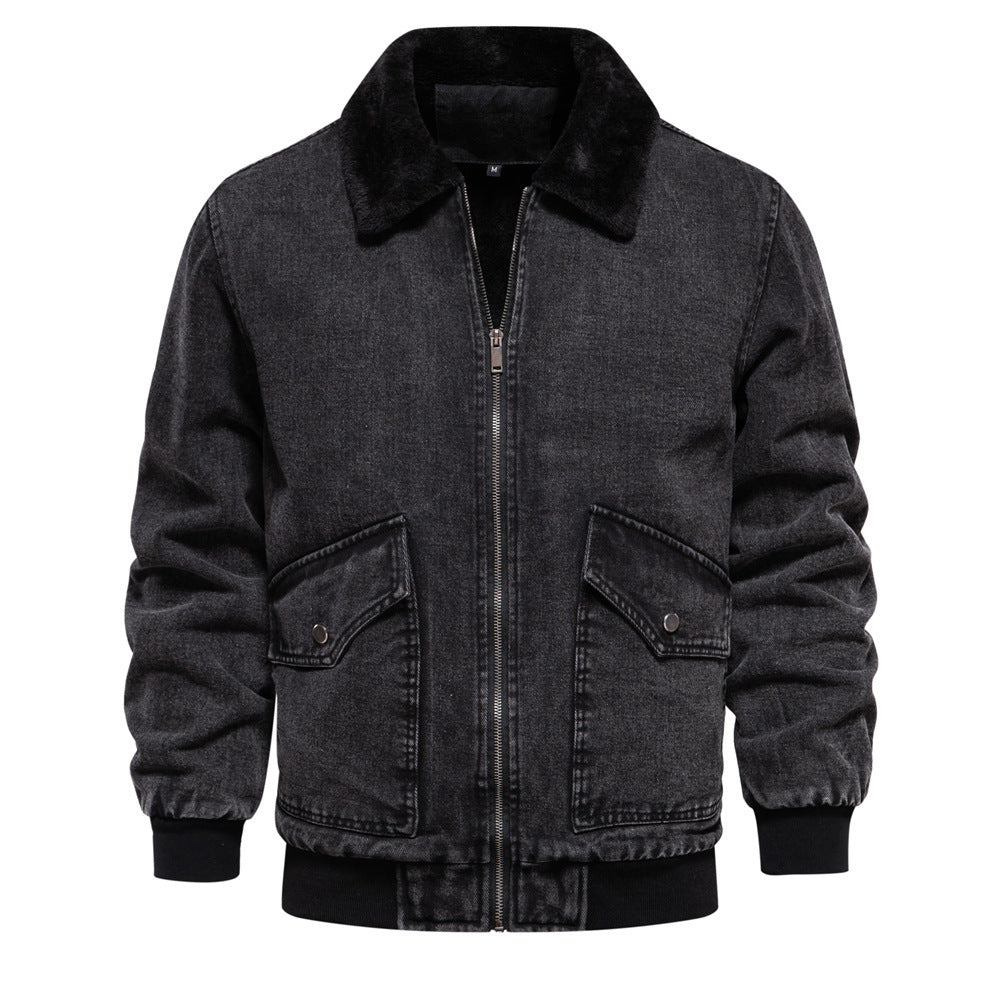 Veste homme en jean doublée polaire, col sherpa style vintage
