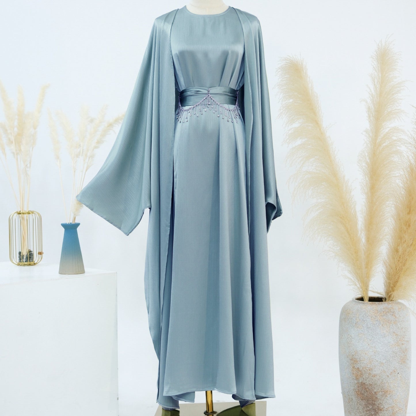 Ensemble Élégant Deux Pièces Femme – Style Turc Dubaï avec Chaîne Cristal