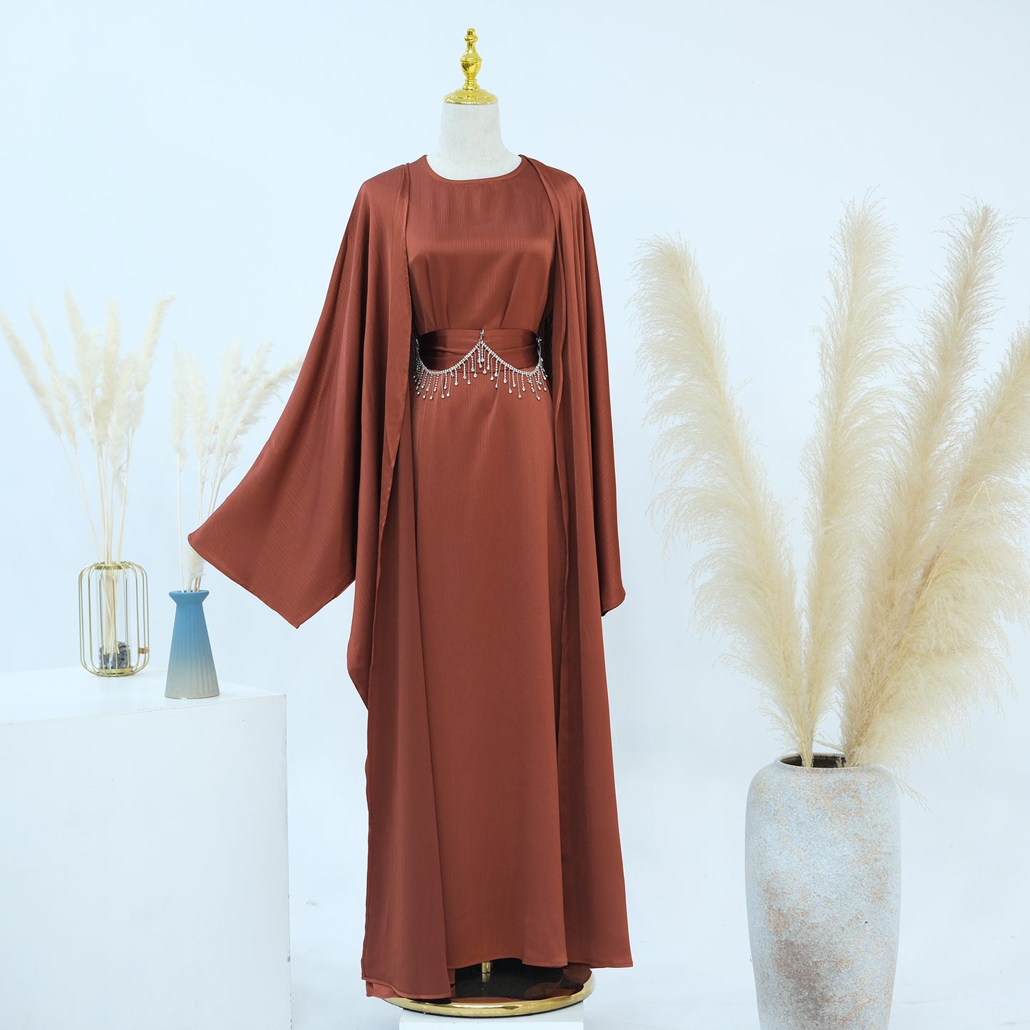 Ensemble Élégant Deux Pièces Femme – Style Turc Dubaï avec Chaîne Cristal