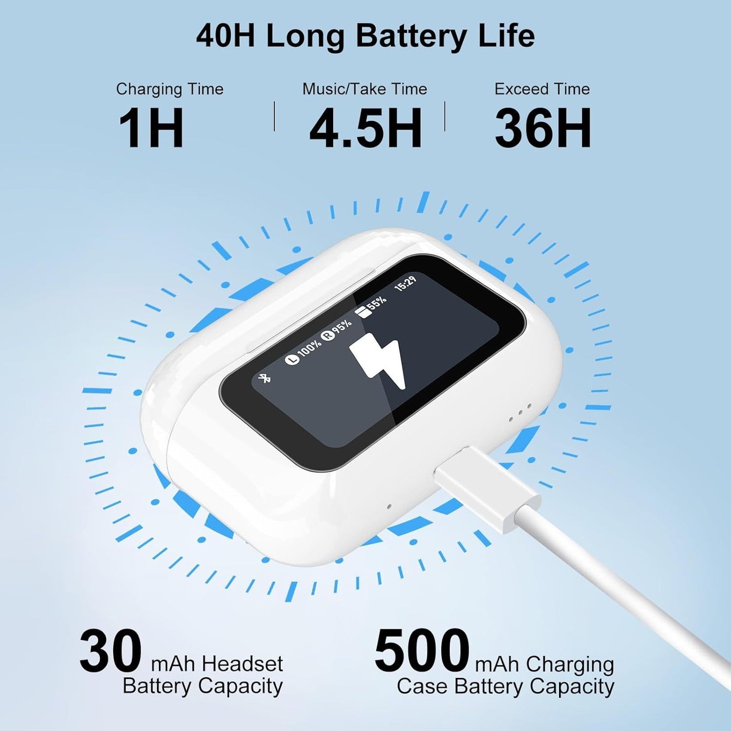 Écouteurs Bluetooth 5.4 avec Écran Tactile HD – Son Puissant & Contrôle Intelligent