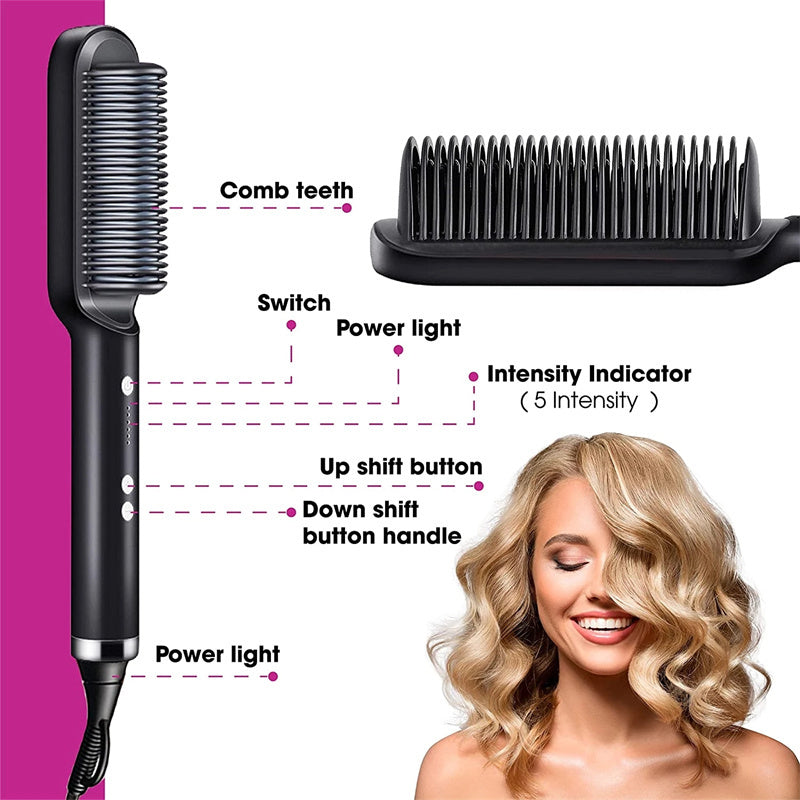Brosse lissante chauffante professionnelle – Cheveux lisses, brillants & sans frisottis