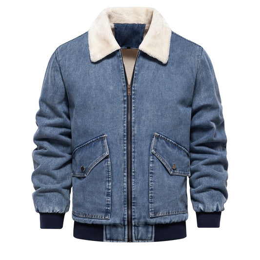 Veste homme en jean doublée polaire, col sherpa style vintage