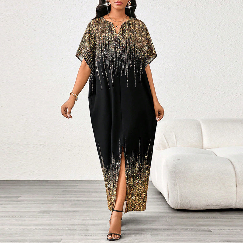 Robe Kimono Dégradée Dorée & Noire – Look Élégant et Tendance