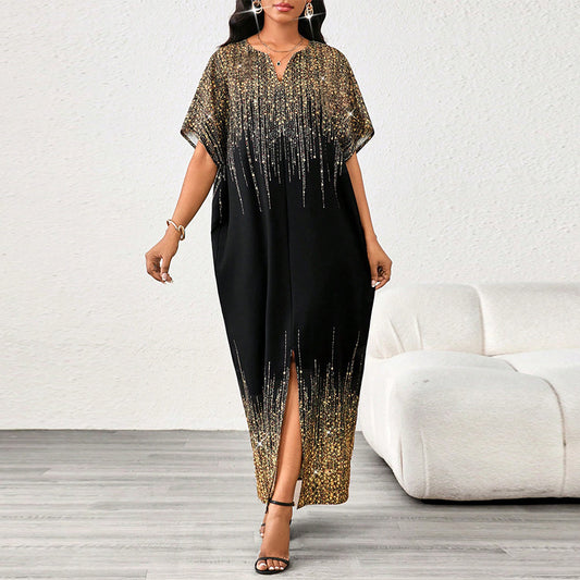 Robe Kimono Dégradée Dorée & Noire – Look Élégant et Tendance