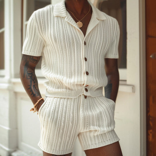 Ensemble été homme côtelé – Chemise & Short | Style décontracté chic
