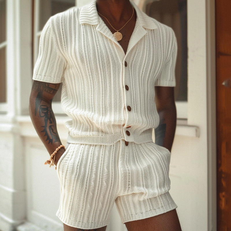 Ensemble été homme côtelé – Chemise & Short | Style décontracté chic