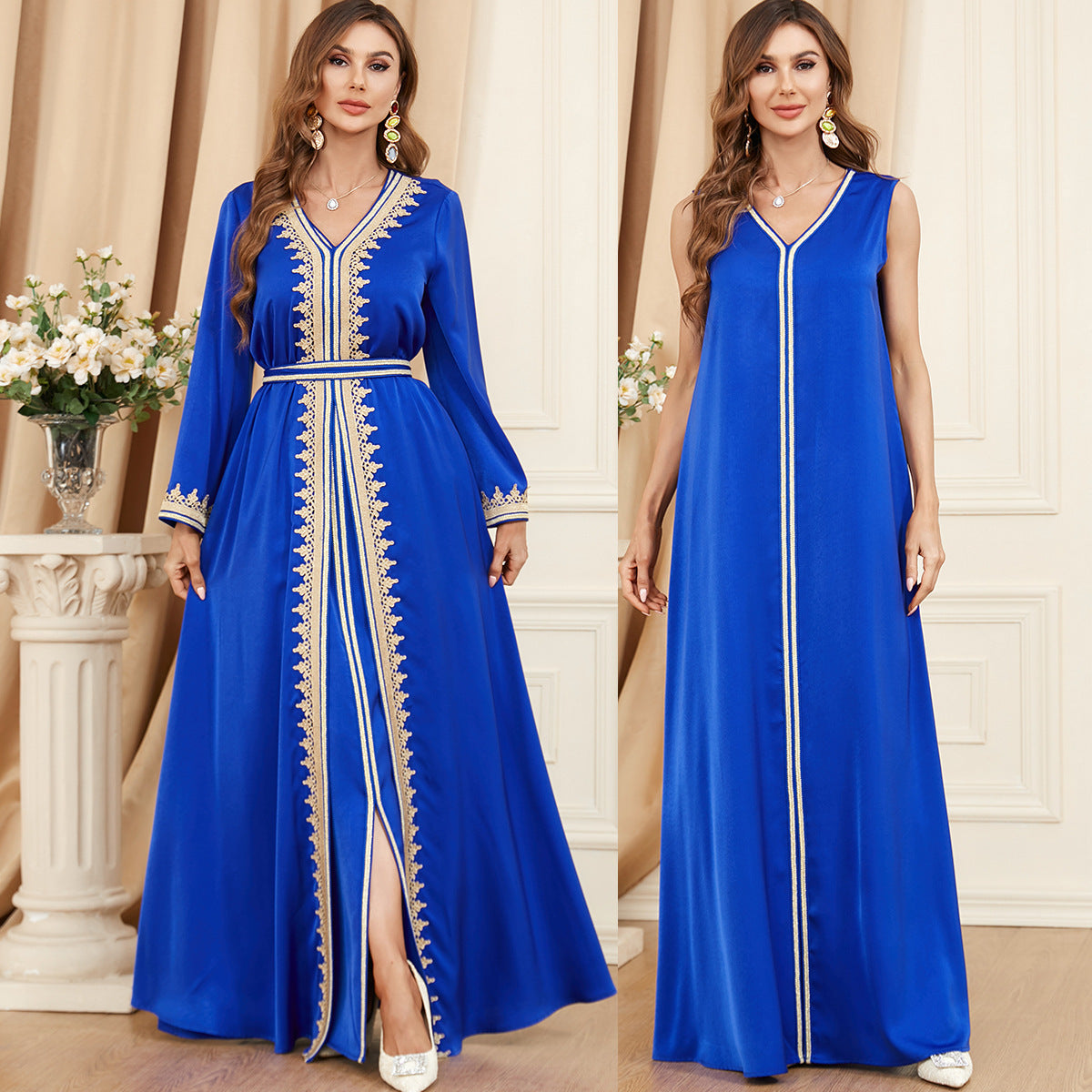 Robe Caftan Orientale Élégante – Broderies Dorées