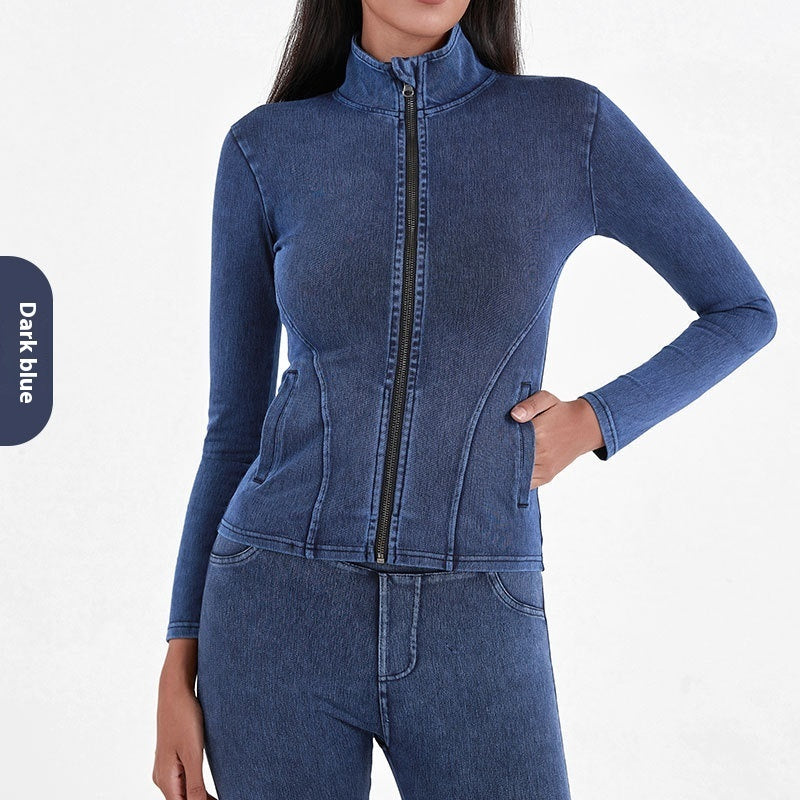 Veste en jean slim stretch femme – Coupe gainante & fermeture zippée