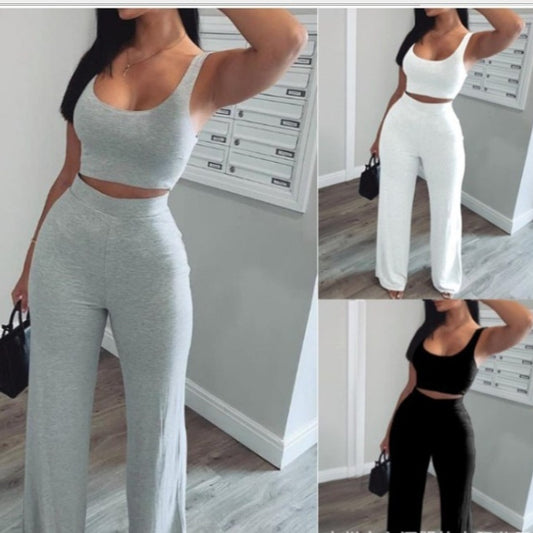 Ensemble côtelé débardeur + pantalon taille haute – look casual chic 2025