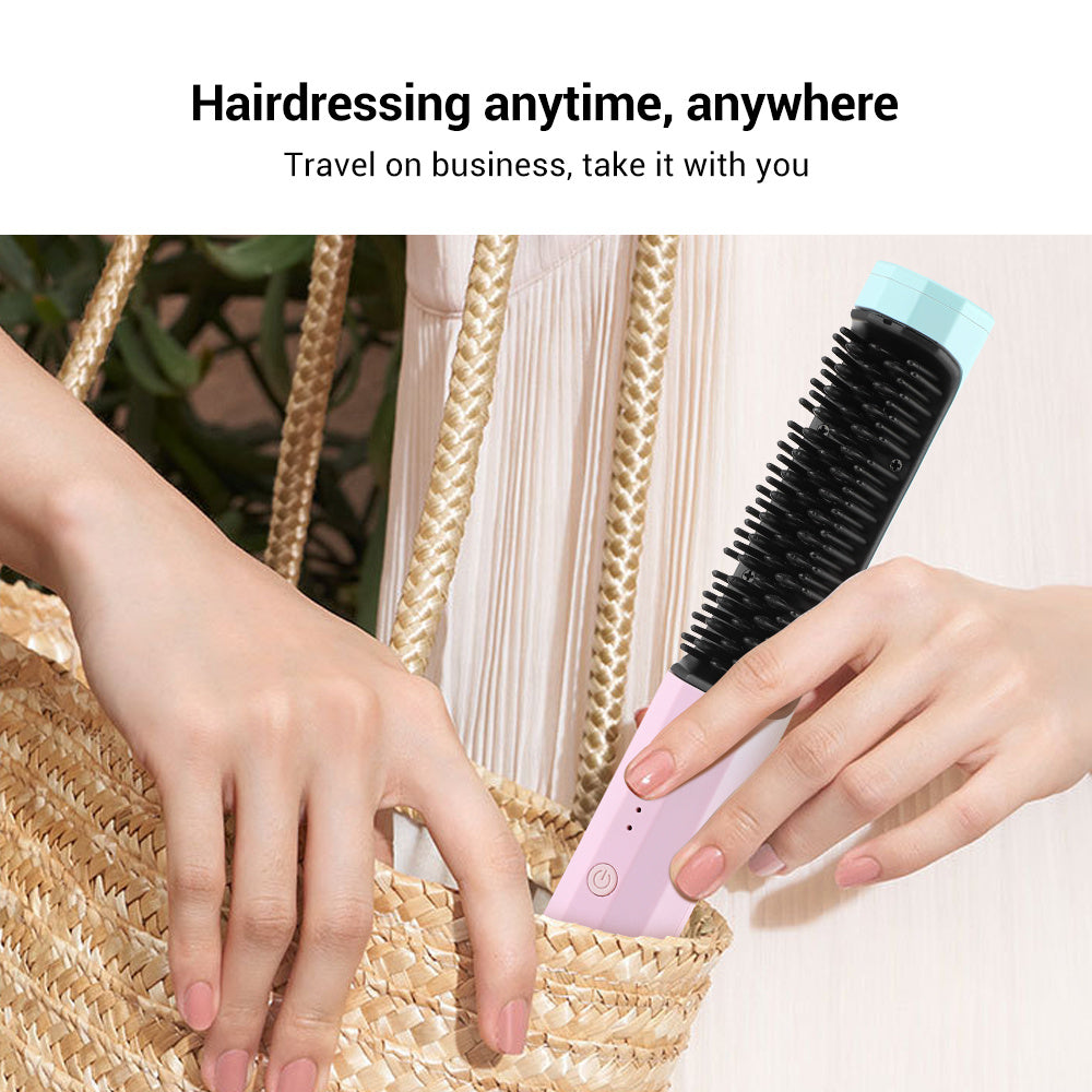 Brosse lissante chauffante rechargeable – Cheveux lisses, brillants & sans frisottis