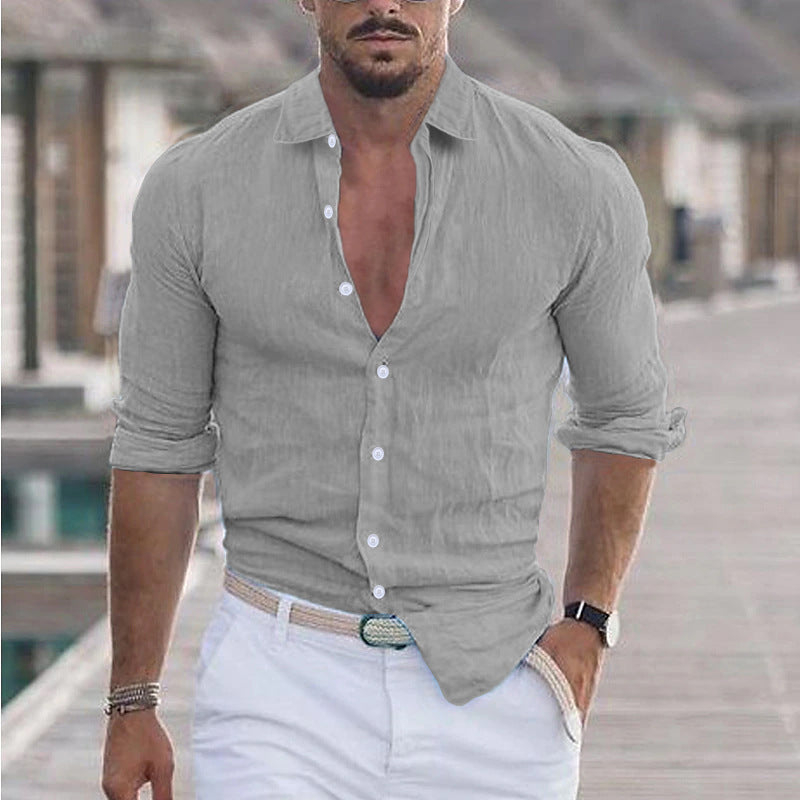 Chemise légère été homme coton/lin – Look chic décontracté | Manches longues