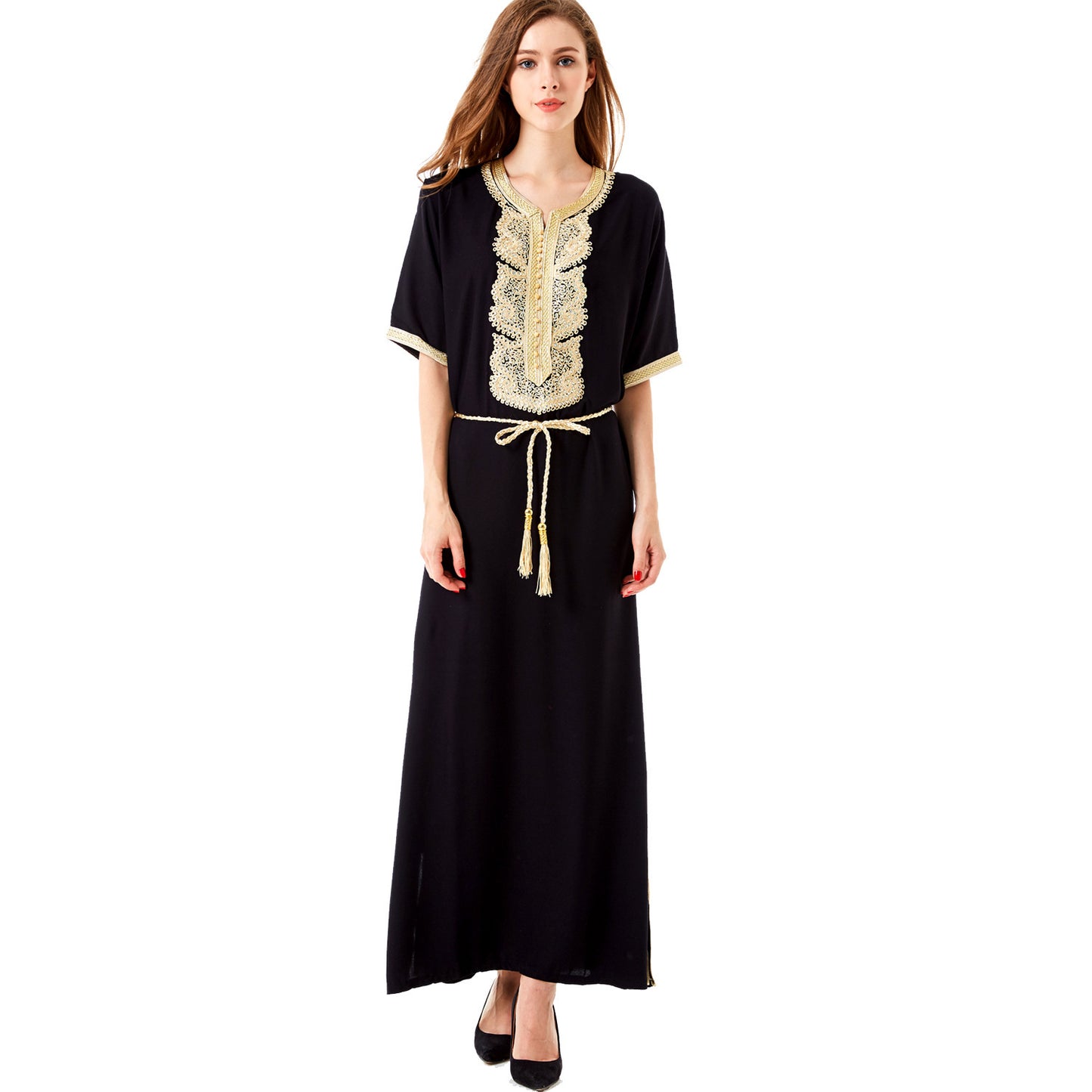 Robe Musulmane Élégante – Style Moyen-Orient à Manches Courtes