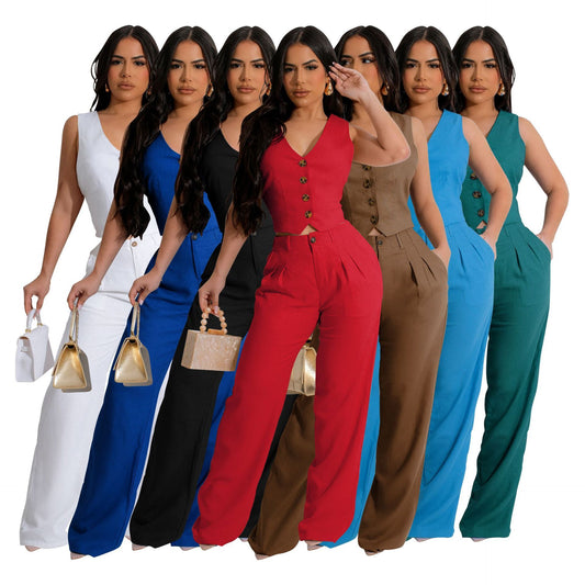 Combinaison Tailleur Élégance Boutonnée – 7 Couleurs Disponibles