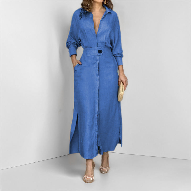 Robe Chemise Longue Élégante avec Ceinture