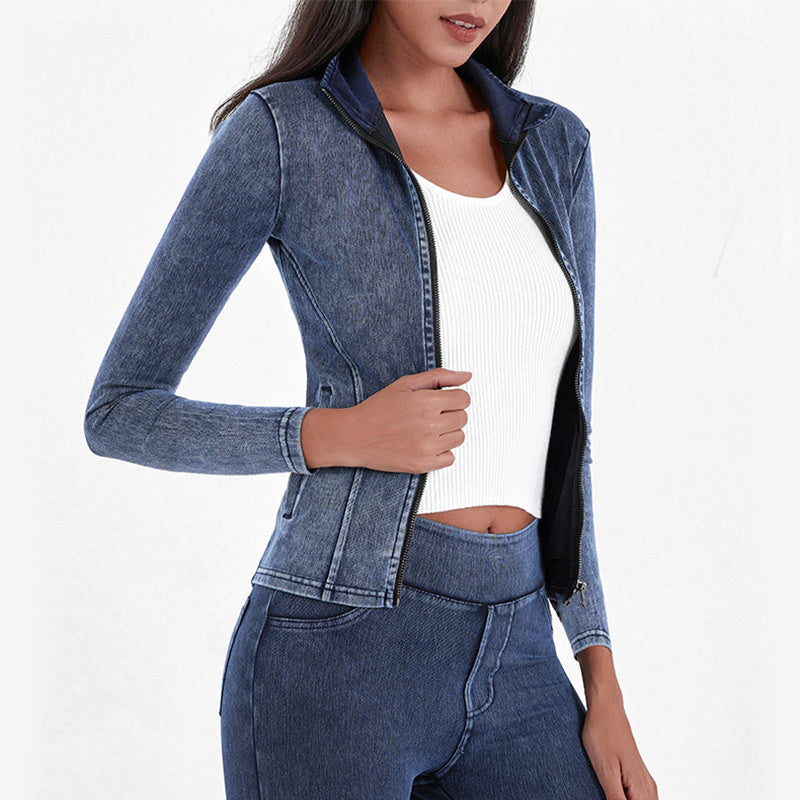 Veste en jean slim stretch femme – Coupe gainante & fermeture zippée