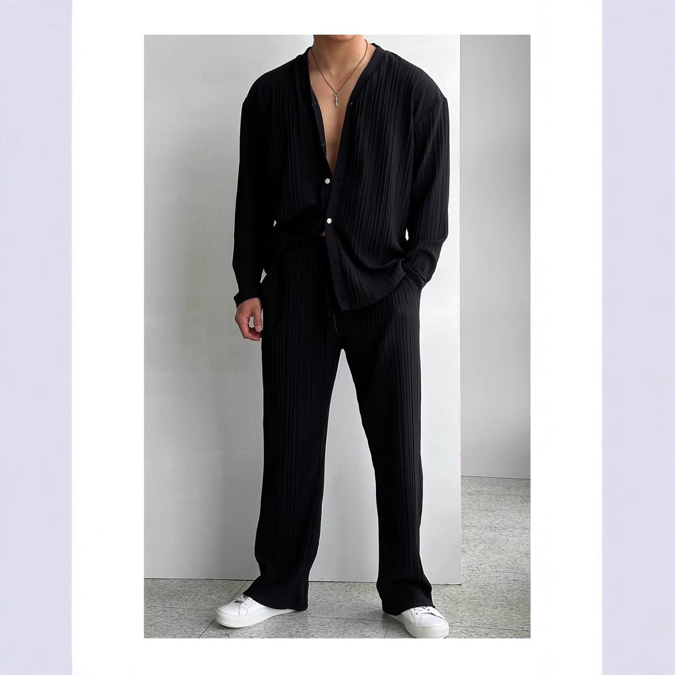 Ensemble Homme 2 Pièces – Chemise Oversize & Pantalon Plissé – Look Tendance Décontracté