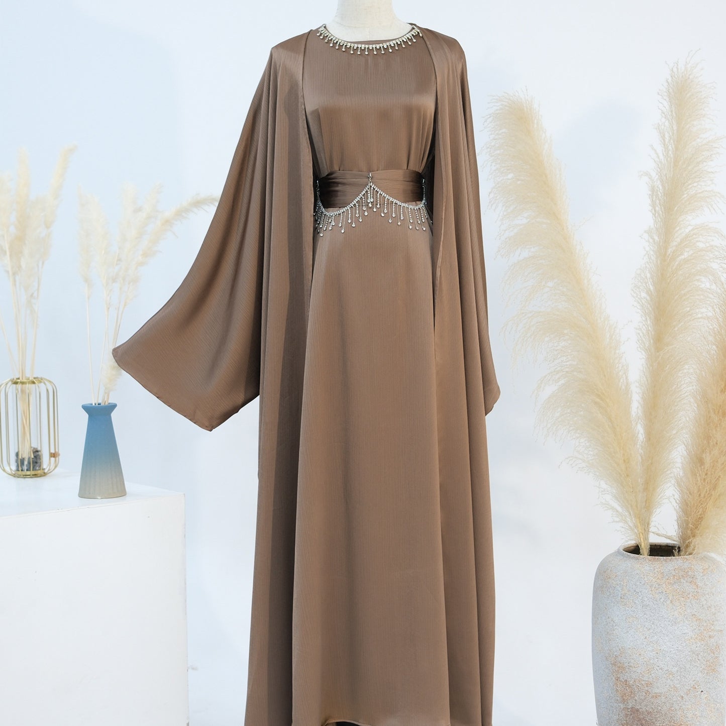 Ensemble Élégant Deux Pièces Femme – Style Turc Dubaï avec Chaîne Cristal