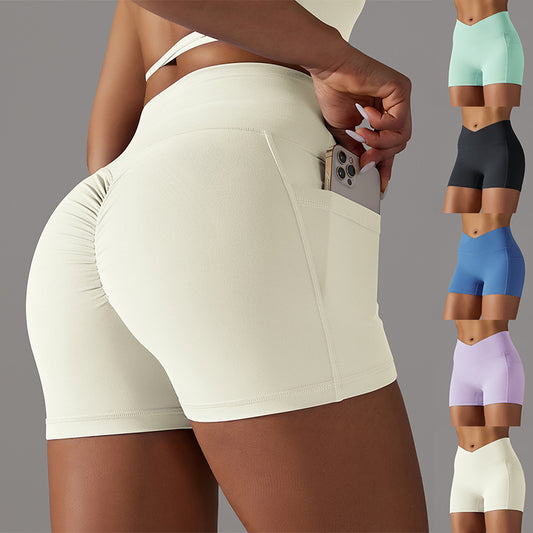Short de Sport Gainant Femme – Taille Haute & Poche Latérale