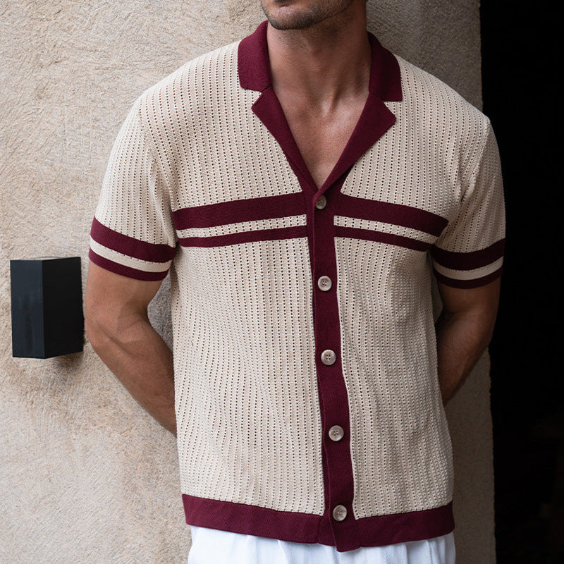 Chemise Homme à Col Cubain – Style Rétro Rayé – Chic Décontracté Été