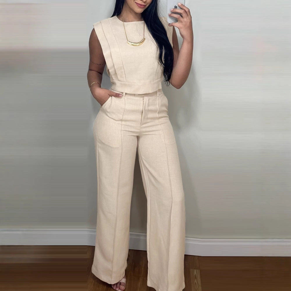 Ensemble crop top & pantalon fluide vert sauge – confort élégant automne‑hiver 2025
