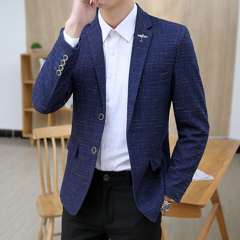 Blazer homme bleu foncé texturé, coupe slim chic et moderne
