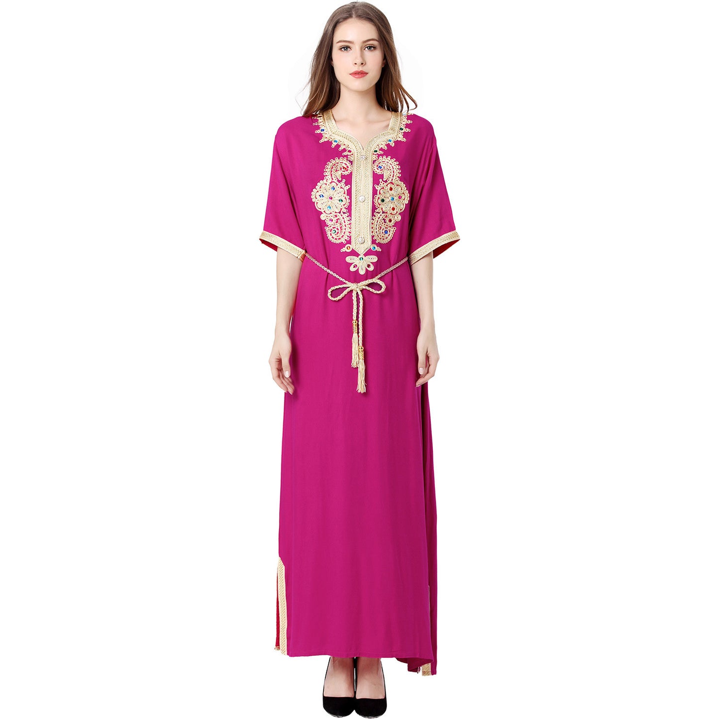 Robe Musulmane Élégante – Style Moyen-Orient à Manches Courtes