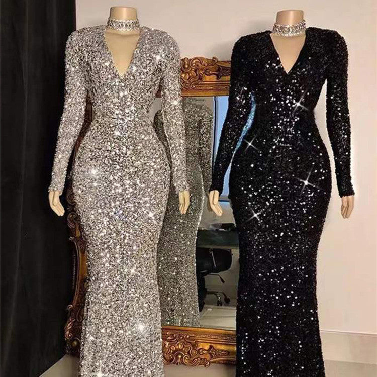 Robe Longue Sirène à Paillettes – Luxe & Éclat