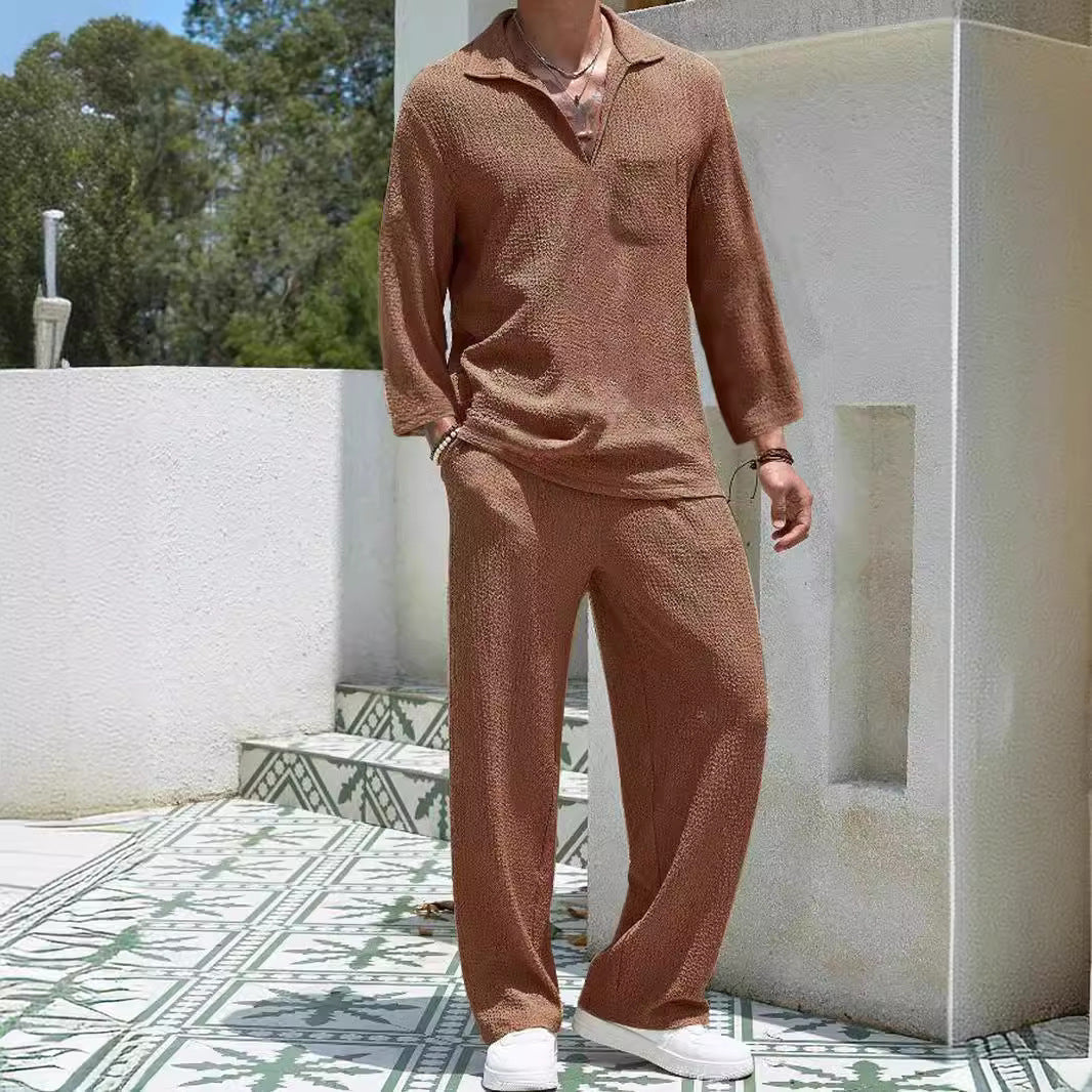 Ensemble Riviera™ Homme - Chemise Lounge & Pantalon Tricoté | Confort Premium & Style Détente