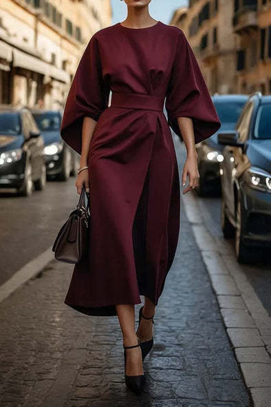 Robe Midi Élégante à Manches Chauve-Souris – Style Chic Urbain